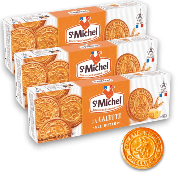St. Michel Pure Butter Galettes, 4.6 oz (130 g) each 3 Pack– Authentic Thin & Crispy French Butter Cookies, 20 Count, Made in France with Non-GMO Ingredients & Free-Range Eggs