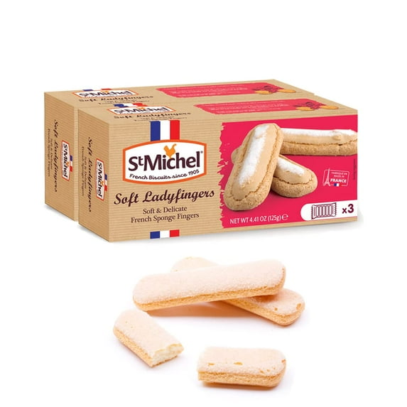 St Michel Traditional 30 Ladyfingers HYZ01 Made in France biscuits for tiramisu Pack of 2 (4.41oz each) Non-GMO Ladyfingers all natural pastries Kosher Dairy Cookies