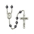 thumbnail image 1 of St. Monica Silver-Plated Rosary 8mm Hematite Beads Crucifix Size 1 3/4 x 1 medal charm, 1 of 1