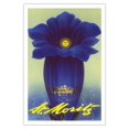 thumbnail image 1 of St. Moritz Switzerland (Schweiz) - Blue Trumpet Gentian Flower - Vintage Travel Poster by Leo Keck c. 1931 - Fine Art Matte Paper Print (Unframed) 30x44in, 1 of 4