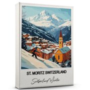 St. Moritz Switzerland Travel Poster Canvas   Switzerland Winter Canvas   Unique Gift Idea for Home, Office, or Living Space