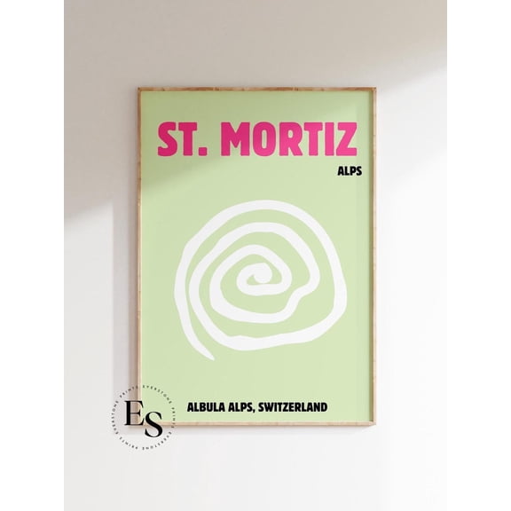 St. Mortiz Travel Poster, Coastal Girly Dorm Art, Colorful Y2K Posters, Trendy Girly Art Wall Art, Modern Wall Decor, 24x36 UNFRAMED