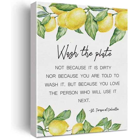 St. Mother Teresa Of Calcutta Quote Kitchen Framed Canvas Wall Art, Wash The Plate,Kitchen Wall Decor 11.5" X 15"