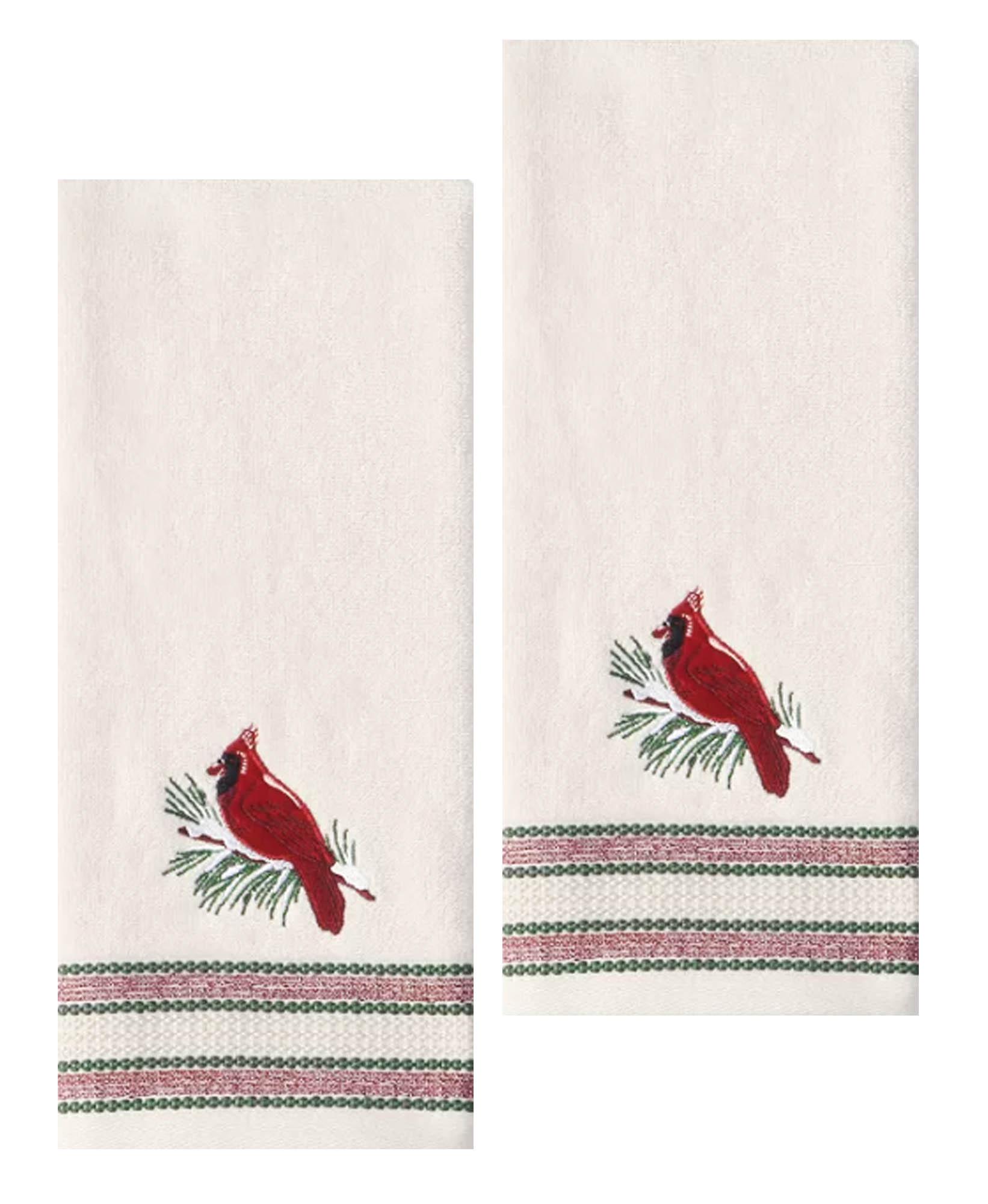 St Nicholas Cardinal Embroidered Hand Towels Set of 2 Off-White Cotton 16 x 25