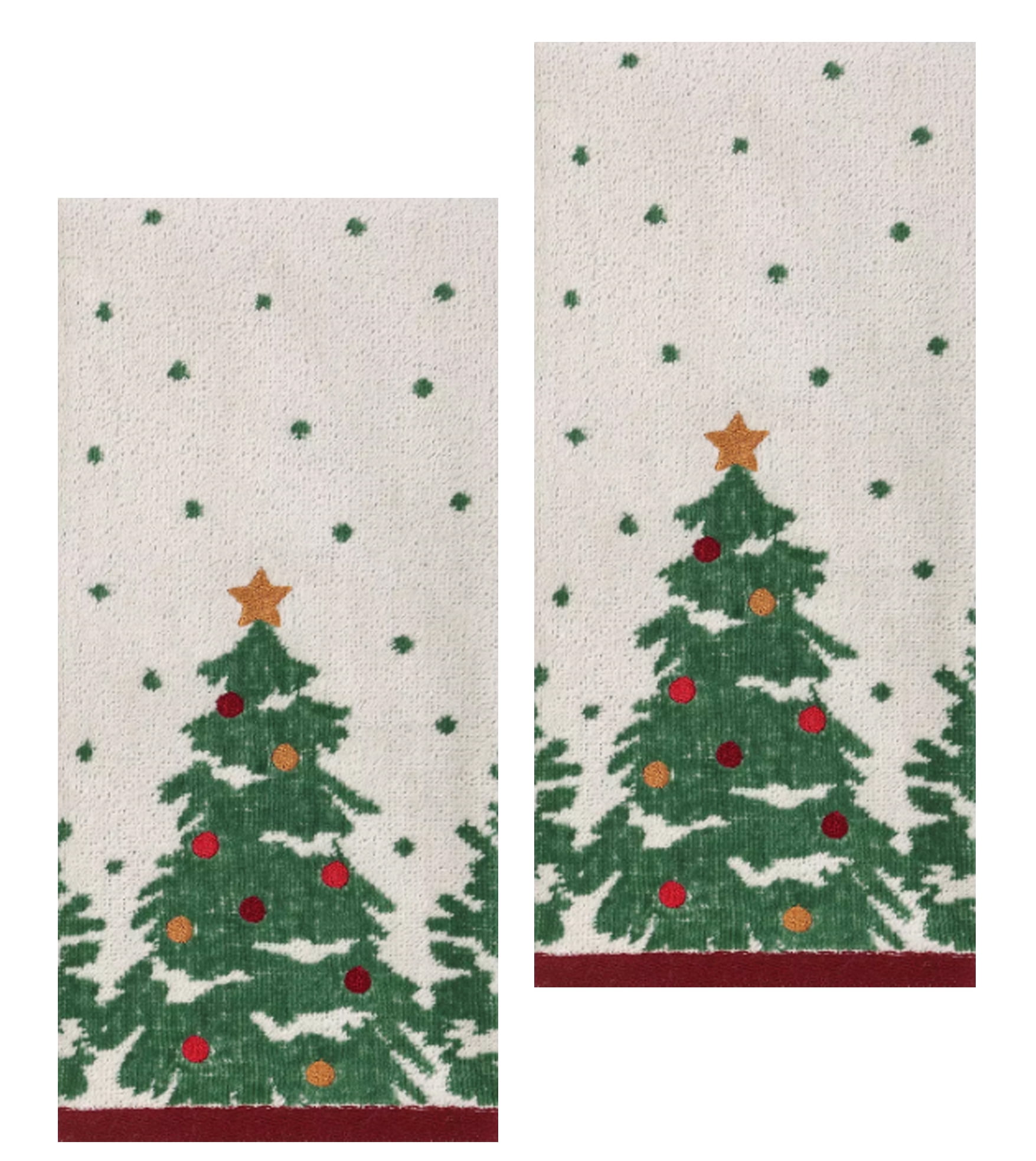 St Nicholas Christmas Tree Bath Hand Towels Embroidered Ornaments 2 Pieces Cotton