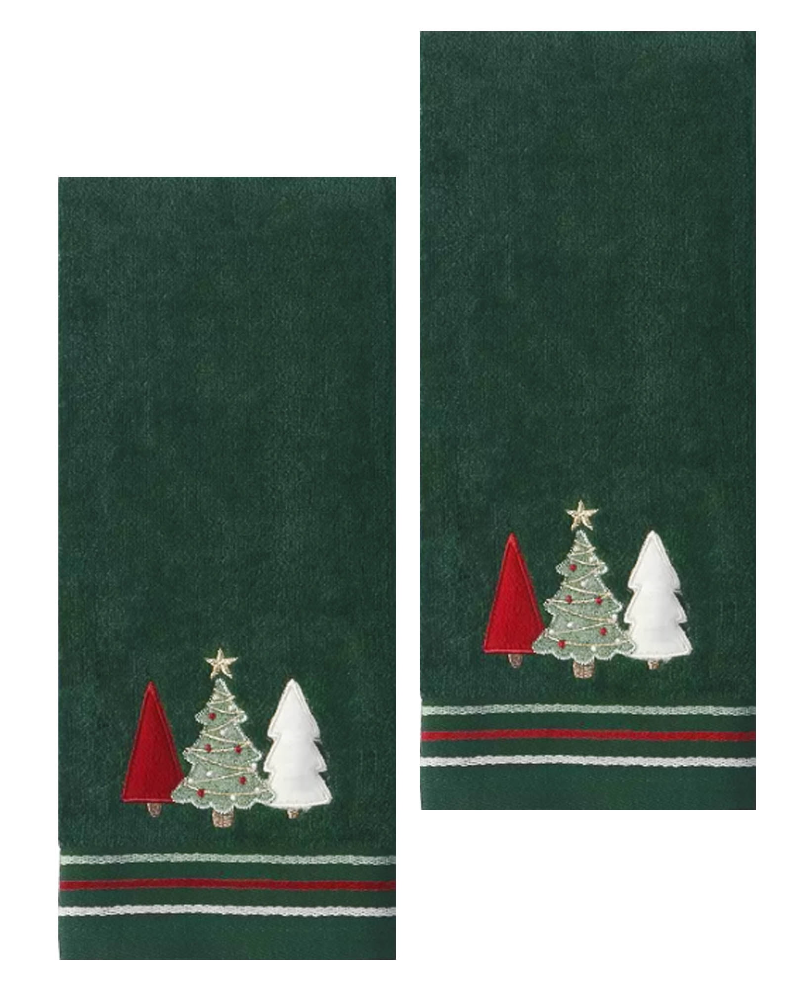 St Nicholas Christmas Tree Trio Green Bath Hand Towels Cotton Set of 2 Pieces