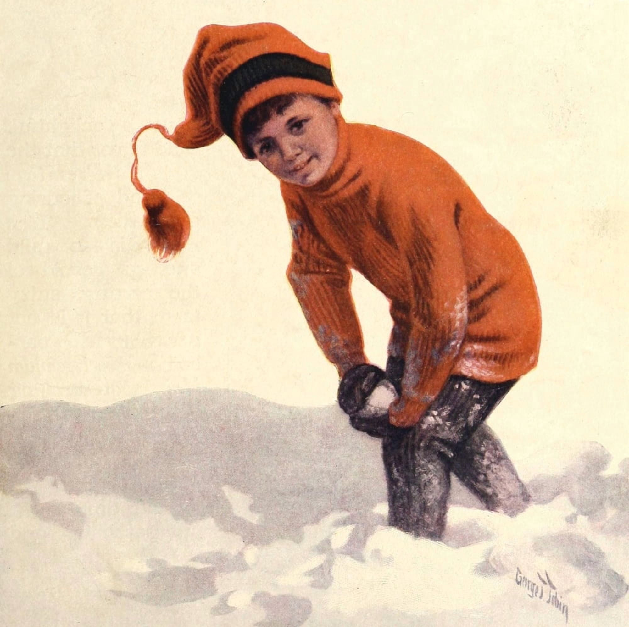 St Nicholas Magazine 1910 Boy in snow Canvas Art - George Tobin (24 x 36)