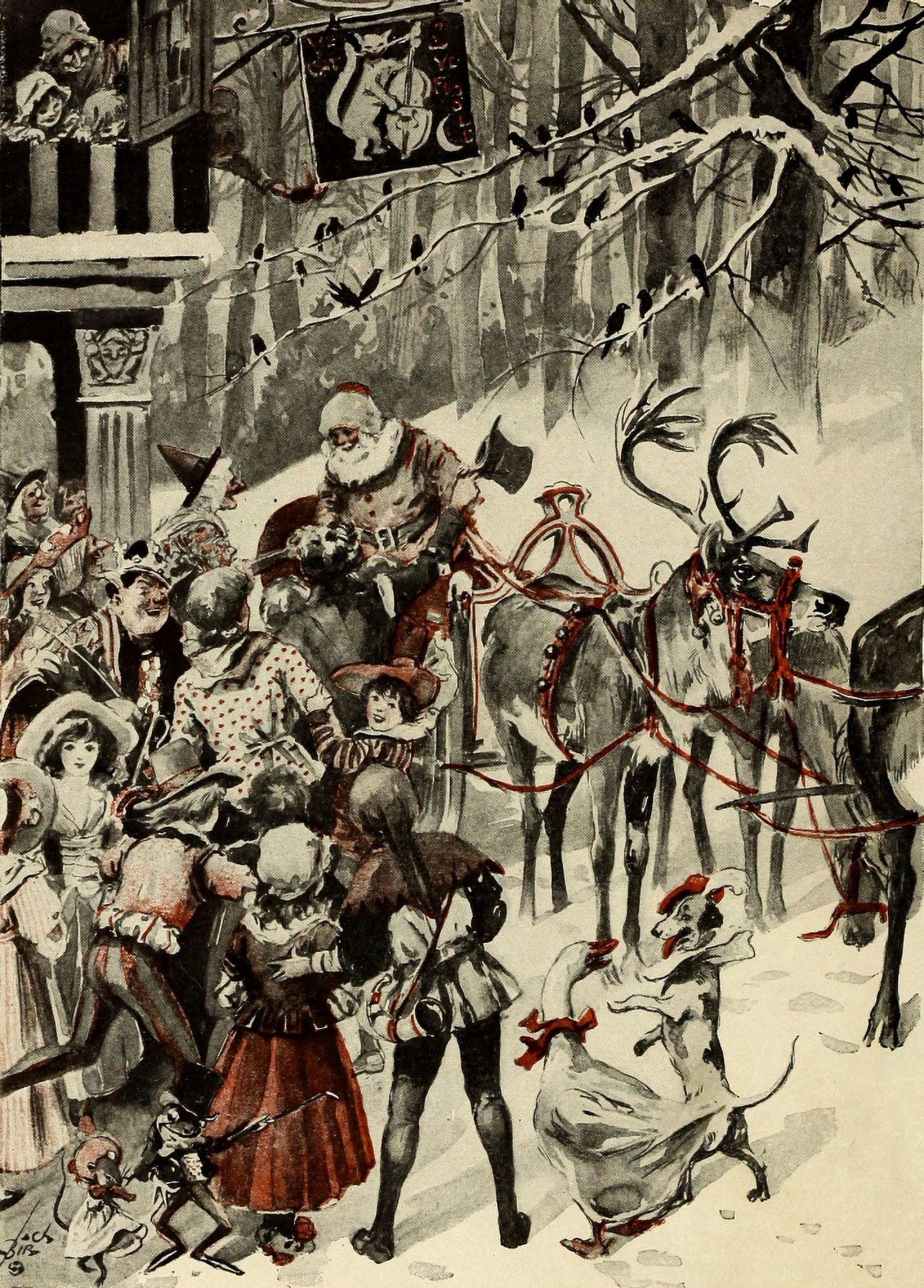 St Nicholas Magazine 1910 Santa in his old-fashioned sleigh Canvas Art - Reginald Bathurst Birch (24 x 36)