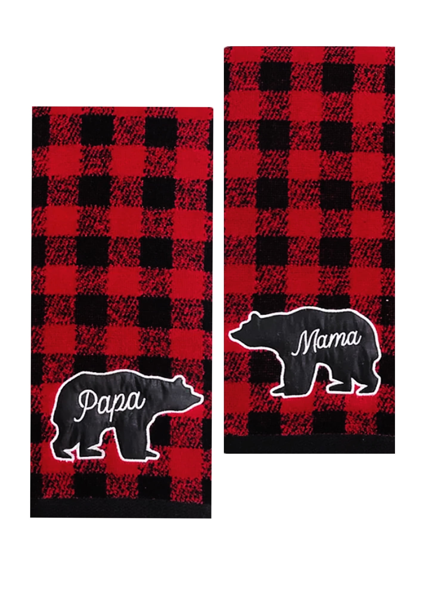St Nicholas Mama Papa Bear Bath Hand Towels Red Black Buffalo