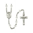 thumbnail image 1 of St. Nicholas Silver-Plated Rosary 6mm April Crystal Fire Polished Beads Crucifix Size 1 3/8 x 3/4 medal charm, 1 of 1