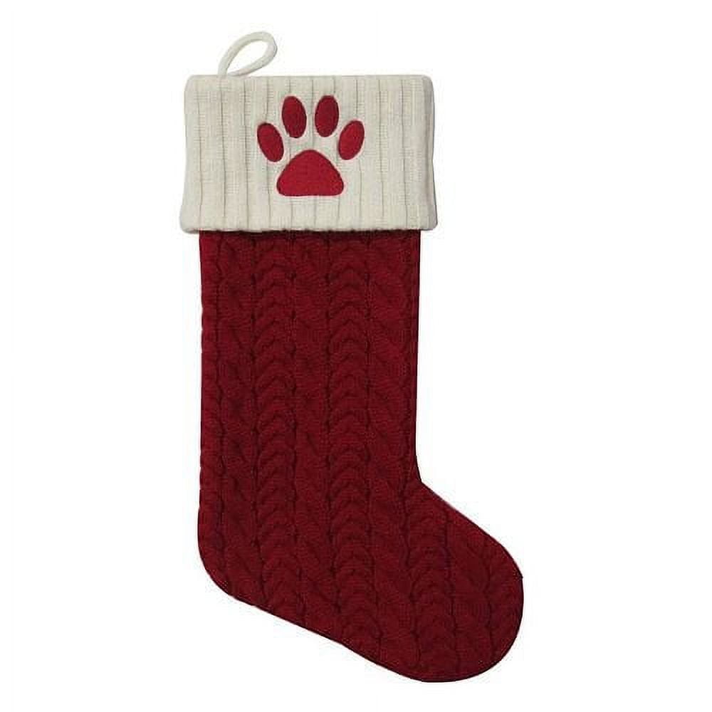 Large Red and White Knit Paw Print Pet Christmas Stocking