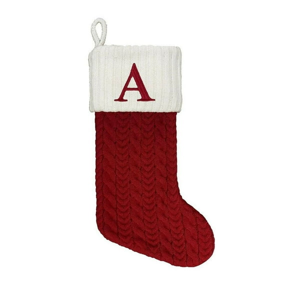 St Nicholas Square 21 inch Christmas Stocking Monogram Letter A Initial Red Knit