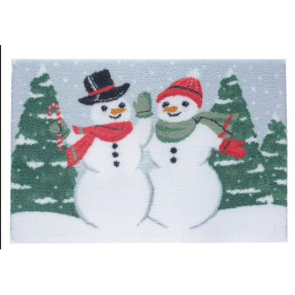 St Nicholas Square Winter Snowman & Trees Bath Rug, 20x30 Skid Resistant Mat