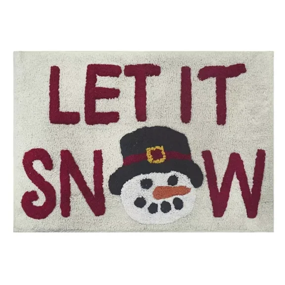 St. Nicholas Square Bathroom Rug, Let It Snow Snowman Bath Mat 20 x 30 inch, Cream