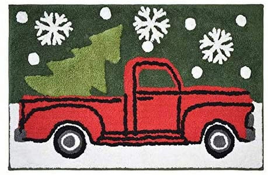 St. Nicholas Square Christmas Red Truck Bath Rug, 20 x 30 inches