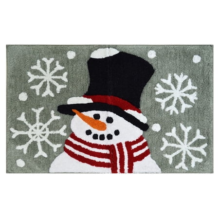 St Nicholas Square Gray Snowman With Snowflake Throw Rug 20x30 Cotton Bath Mat