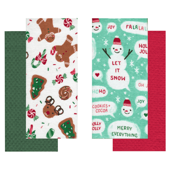 St. Nicholas Square Soft Christmas Kitchen Towels, Snowman, Red Green, 4 Count