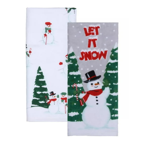 St. Nicholas Square Kitchen Towels, Set of 2, Snowman Let It Snow, Absorbent Cotton
