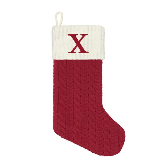 St. Nicholas Square® Large 21″ Red Knit Monogram Stocking, X