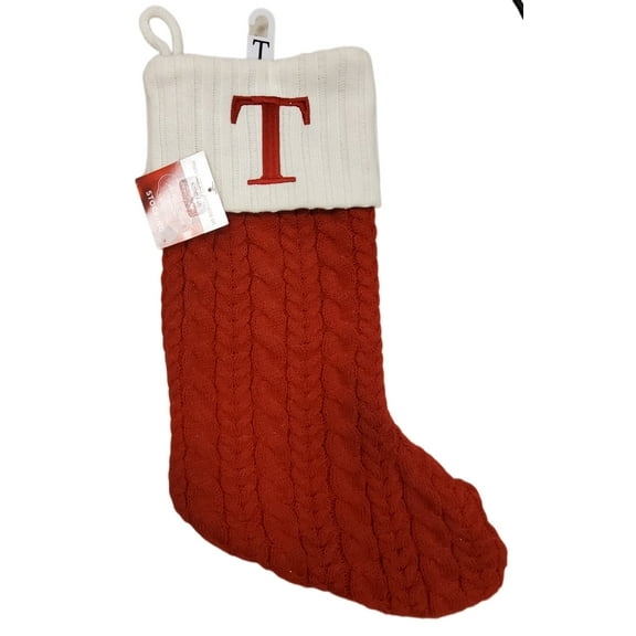 St. Nicholas Red Cable Knit Stocking Letter T
