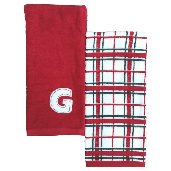 St Nicholas Square Red Christmas Plaid "G" Monogram Hand Towel Set,  2 piece