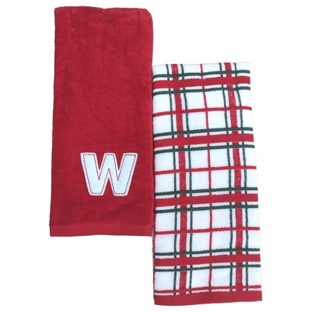St Nicholas Square Red Christmas Plaid "W" Monogram Hand Towel Set, 2 piece