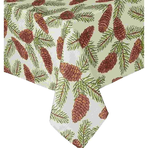St Nicholas Square Woven Pine Cone Print Tablecloth Pinecone Fabric 60x144 Ob