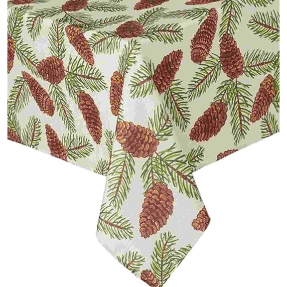 St Nicholas Square Woven Pine Cone Print Tablecloth Pinecone Fabric 90 Round