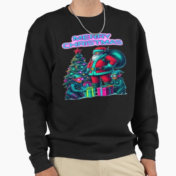 St. Nick Goes Cyberpunk Sci Fi Futuristic Aesthetic Retro Holiday Graphic Unisex Sweatshirt G12782, Up to Size 5XL