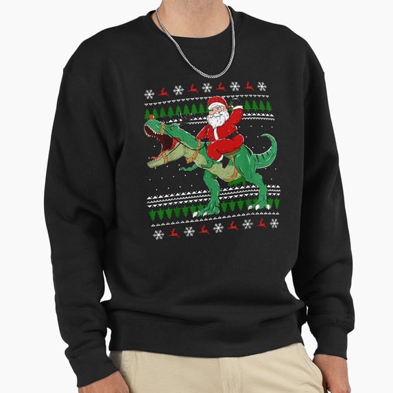 St. Nick Riding Dino Funny Sweater Unisex Sweatshirt Funny Christmas Retro Vintage Graphic G5072, Up to Size 5XL