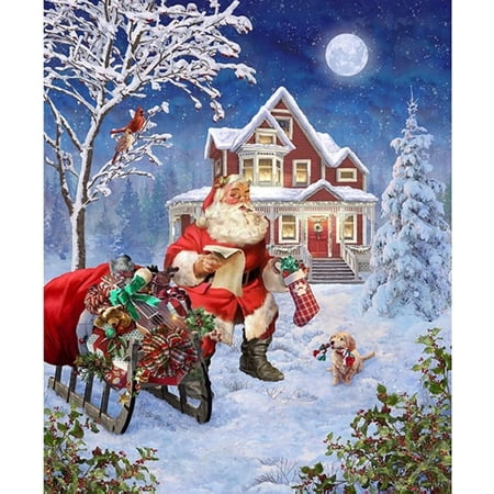 Hoffman Ol' St. Nick V5206 597 December Santa Delivering Presents 36" Digital Panel Fabric