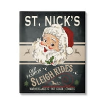 St. Nick's Sleigh Rides Vintage Style Sign Holiday Graphic Art Gallery Wrapped Canvas Print Wall Art