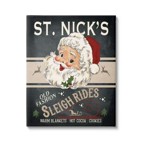 St. Nick's Sleigh Rides Vintage Style Sign Holiday Graphic Art Gallery Wrapped Canvas Print Wall Art