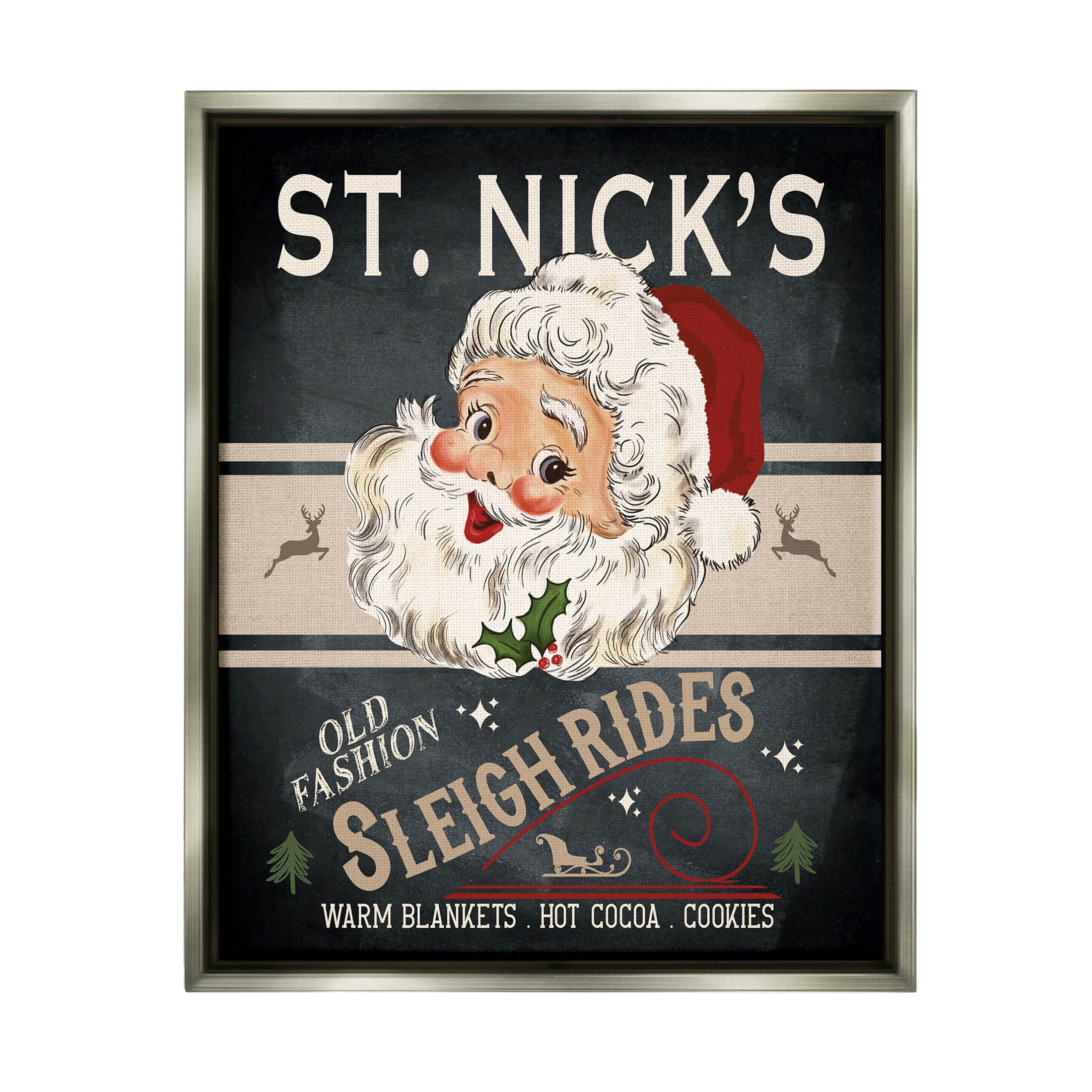 St. Nick's Sleigh Rides Vintage Style Sign Holiday Graphic Art Luster Gray Framed Art Print Wall Art