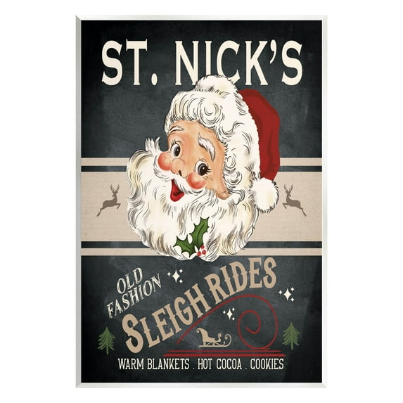 St. Nick's Sleigh Rides Vintage Style Sign Holiday Graphic Art Unframed Art Print Wall Art