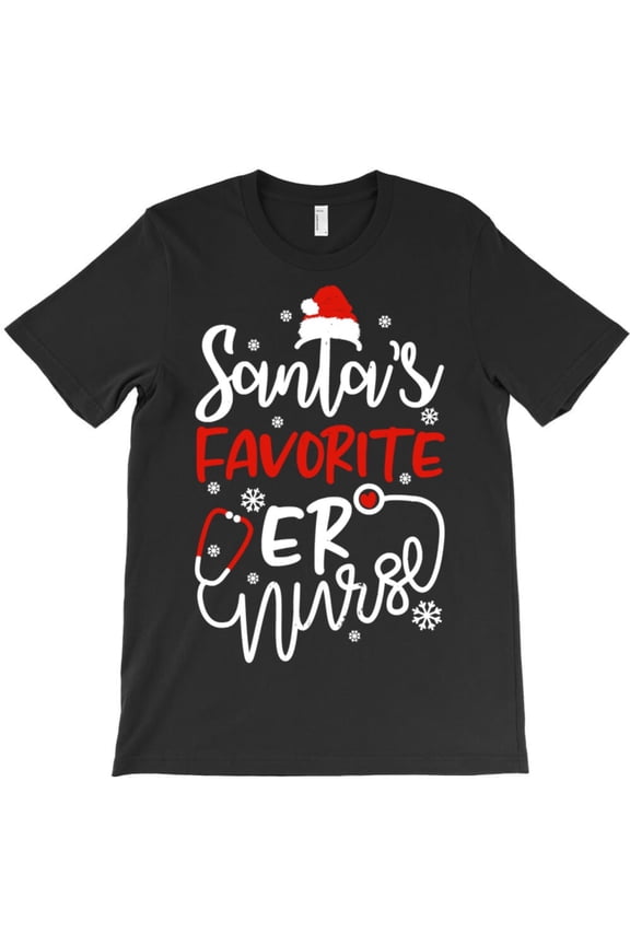 St. Nicks Favorite ER Nurse Funny Holiday Medical Staff Graphic T-Shirt - Stocking Stuffer G4123, Up to 5XL
