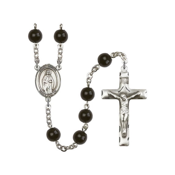 St. Odilia Silver-Plated Rosary 7mm Black Onyx Beads Crucifix Size 1 3/4 x 1 medal charm