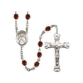 thumbnail image 1 of St. Olivia Silver-Plated Rosary 6mm January Red Fire Polished Beads Crucifix Size 1 5/8 x 1 medal charm, 1 of 1