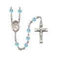 thumbnail image 1 of St. Olivia Silver-Plated Rosary 6mm March Light Blue Fire Polished Beads Crucifix Size 1 3/8 x 3/4 medal charm, 1 of 1