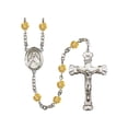 thumbnail image 1 of St. Olivia Silver-Plated Rosary 6mm November Yellow Fire Polished Beads Crucifix Size 1 5/8 x 1 medal charm, 1 of 1