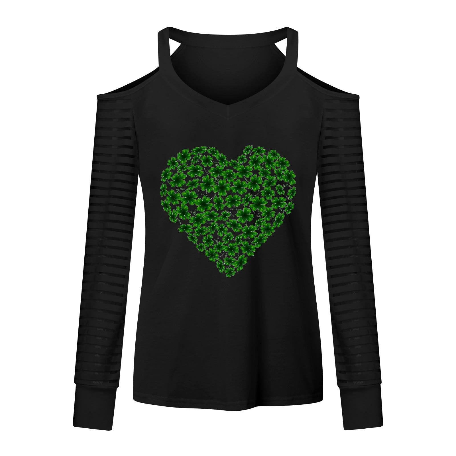 St Pa Tricks Day Shirt For Women Long Sleeve Cold Shoulder V Neck Green ...