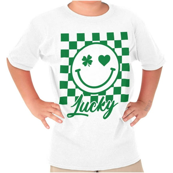 St Paddy Lucky Clover Happy Face Crewneck T Shirts Boy Girl Teen Brisco Brands X