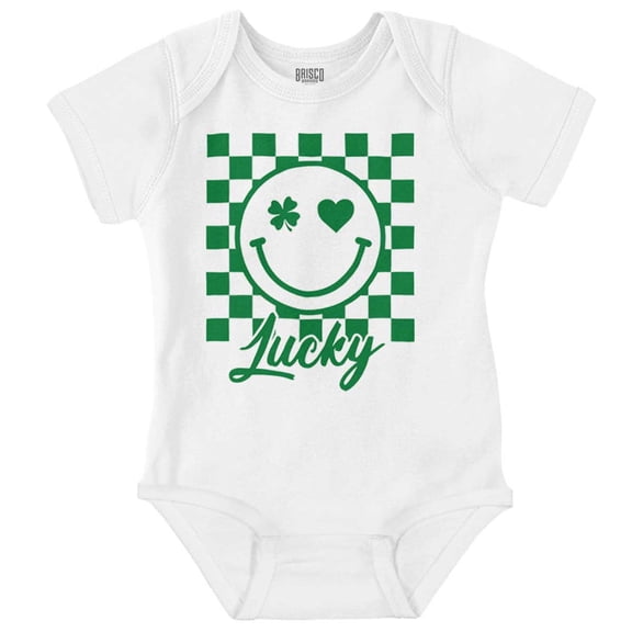 St Paddy Lucky Clover Happy Face Romper Boys or Girls Infant Baby Brisco Brands 24M