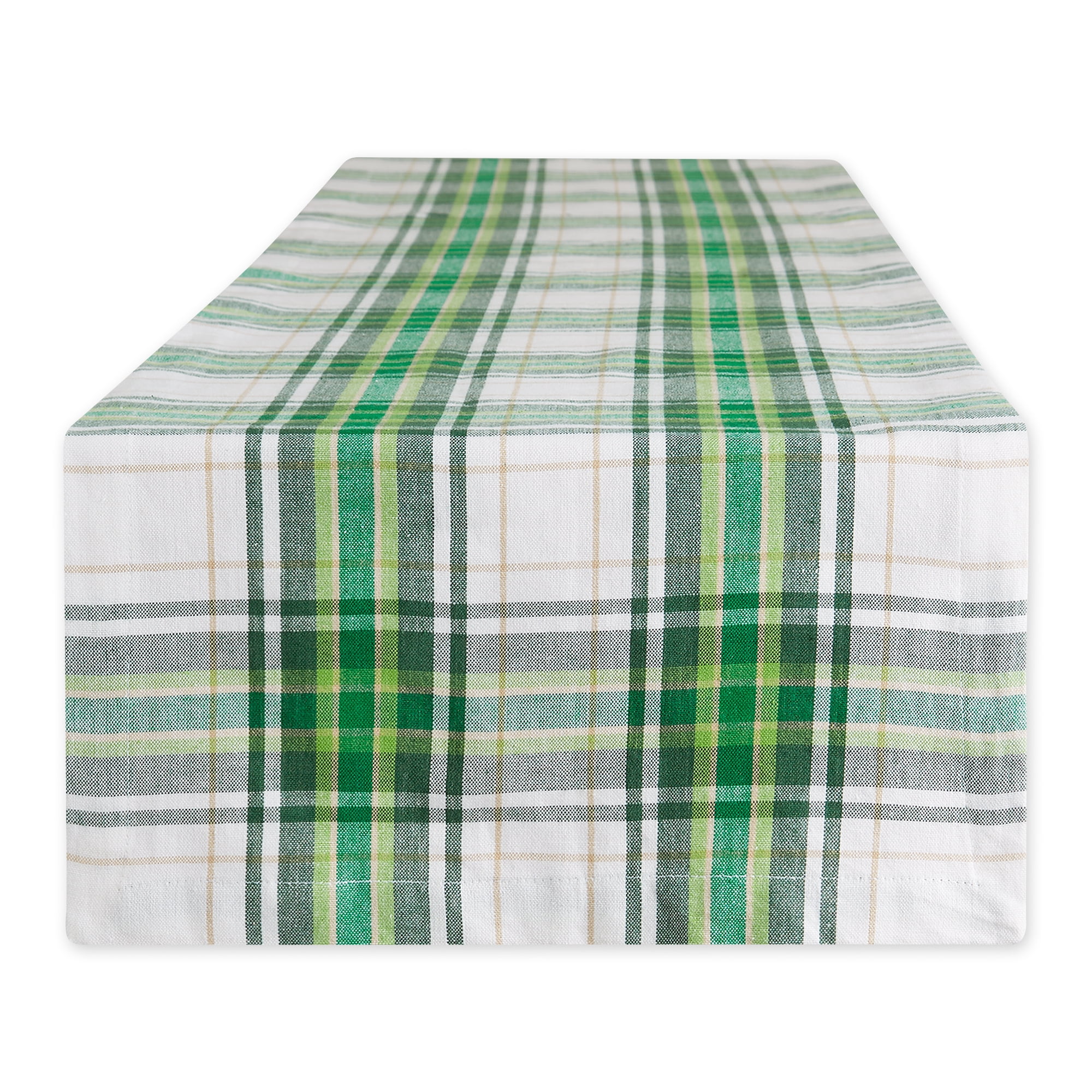 Green and White Plaid Cotton Table Runner 14x72