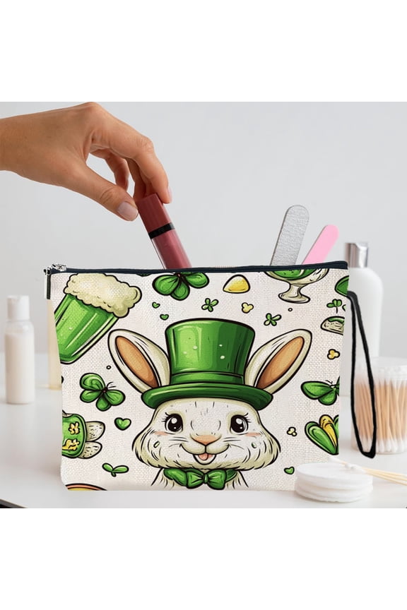 St. Paddy's Day Easter Bunny Doll Cosmetic Bag for Ladies, Portable Fashion Wash Bag for Lipstick and Makeup, General Purpose Storage Pouch for Everyday Use and Home Organization