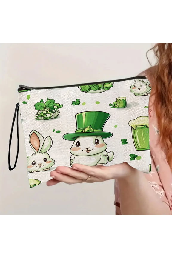 St. Paddy's Day Easter Bunny Doll Cosmetic Bag for Ladies, Portable Fashion Wash Bag for Lipstick and Makeup, General Purpose Storage Pouch for Everyday Use and Home Organization