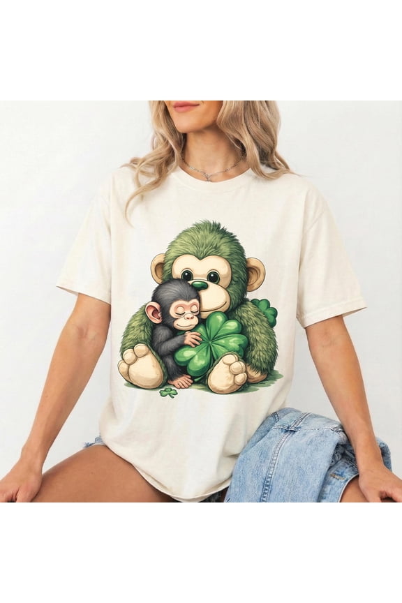 St. Paddy's Day Monkey C T-Shirt, Viral Monkey Punch, Cute Plush Monkey Shamrock Tee, Irish Lucky Monkey T Shirt, Funny St Patrick Gift