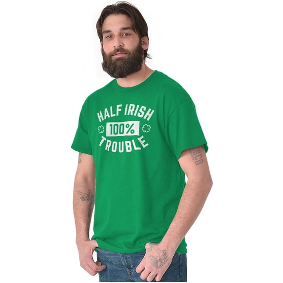 St Paddy's Half Irish All Trouble Plus Size Crewneck Graphic Tee Shirt Brisco Brands 3X