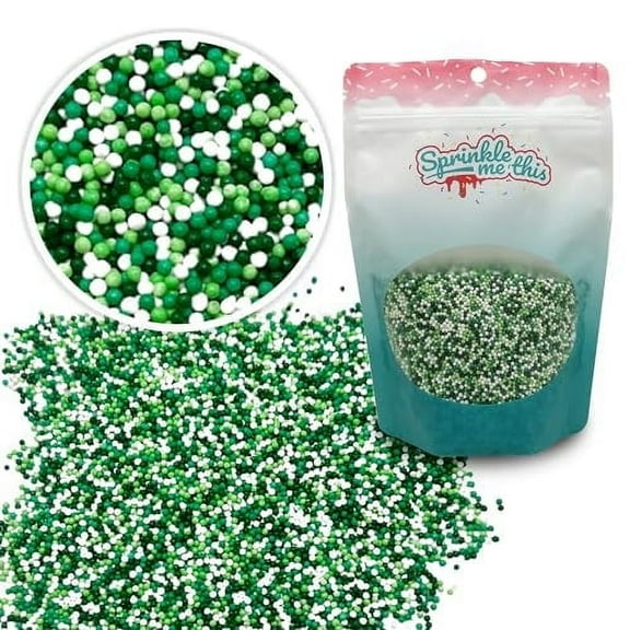St. Paddy's Pearls | 12 oz Stand Up Sprinkle Bag | St. Patrick's Day Themed Sprinkle Blend | Mini Sugar Pearls in Green, Lime, and White Colors | Toppings for Cakes, Pastries, and Desserts