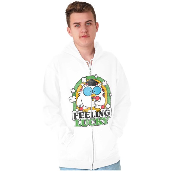 St Paddys Feeling Lucky Tootsie Owl Unisex Plus Size Zip Hoodie Brisco Brands 2X